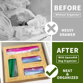 Bamboo Bag Storage Organizer for Kitchen Drawer – Expandable Drawer Organizer Compatible with Gallon, Quart, Sandwich, and Snack Bags – Versatile Storage Solution for Plastic Bags