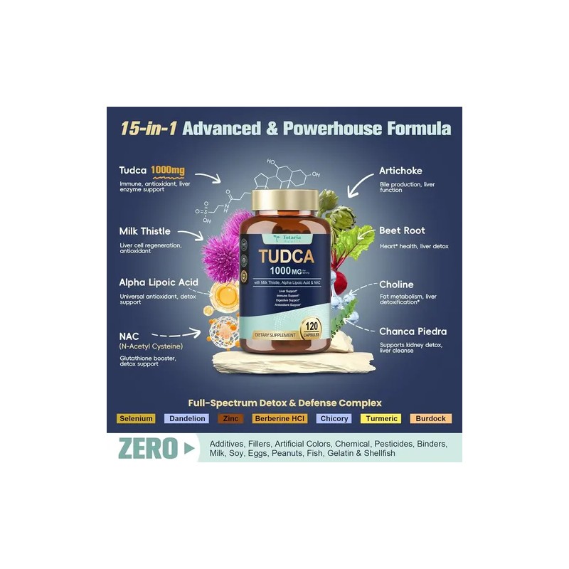 Totaria Tudca 1000mg + Cardo Mariano Con 120 Caps Hecho