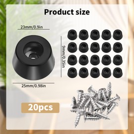 Generisch Chopping Board Feet Pack of 20 Rubber Stoppers Rubber Feet Screwable Diameter 25 x 23 x H 9 mm Feet for Furniture Feet with Screws Furniture Gliders Plastic Cabinet Feet Non-Slip Rubber Base