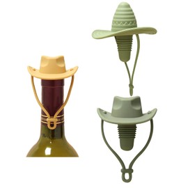 2 Pack Wine Bottle Stopper, Silicone Leak-Proof Cowboy Hat Wine Stopper, Cute Bottle Accessories Gifts, Fun Sombrero Shaped Bottles Cap Seals and Keeps Fresh (Olive)