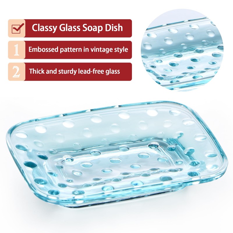 BIMUYI Soap Dish Holder, Glass Soap Tray, Decorative Soap Dish,