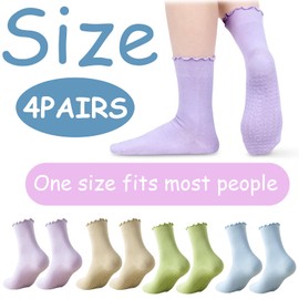 Gzcnsel 4 Pairs Women’s Ruffle Yoga Socks, Non-Slip Grips for Pilates, Barre, Dance & Fitness, Cute Frilly Design