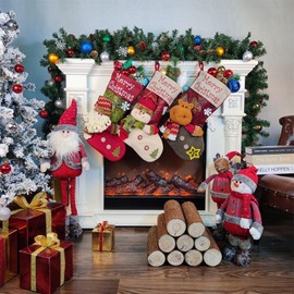 3PCS Christmas Stockings 18.5" Large Christmas Stocking 3D Cute Santa Claus Snowman Reindeer Xmas Stockings for Christmas Decorations for Tree Bed Stairs Fireplace for Family Holiday Party Decor