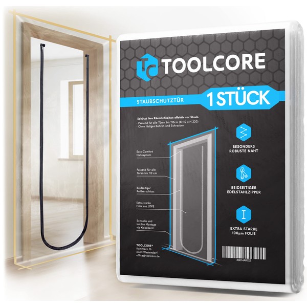 TOOLCORE TOOLCORE? Staubschutztr mit Rei?verschluss 1,1x2,2m [Extra Stark] Bautre mit