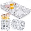 3 Pieces Perfume Tray Crystal Vanity Tray Mirrored Crystal Cosmetic