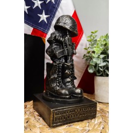 Ebros Patriotic Fallen Soldier Memorial Statue Rifle Helmet Boots And Dog Tag