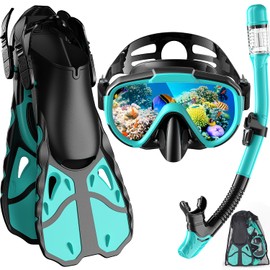 Vengreedo Snorkel Set with Fins for Adults, Snorkeling Gear for Adults Men and Women, Snorkle, Mask Set Dry Top Snorkel Mask Combo Set with Travel Bag for Snorkeling, Diving, Swimming