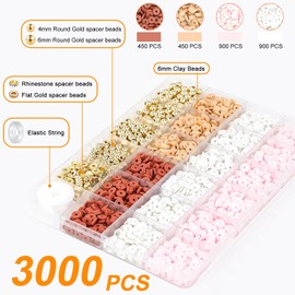 Matomtak 3000pcs Clay Beads Bracelets for Women, Bracelet Making Kit Golden Beads for Jewelry Making, Charms Bracelet Kit DIY Arts and Crafts Birthday Gifts Preppy Retro Style