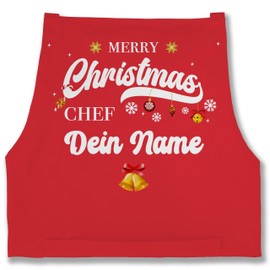 Geschenk mit Namen personalisiert by Shirtracer - Apron - Christmas Apron Adult - Merry Christmas Chef Gift Name, 5 Red