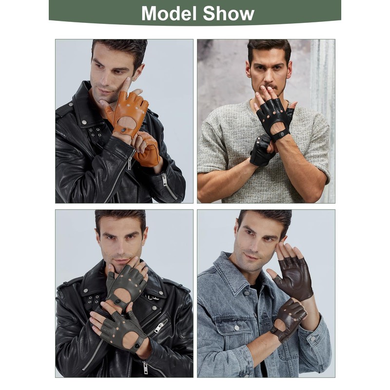 GSG Mens Fingerless Leather Gloves Driving Cycling Motorcycle Half Gloves