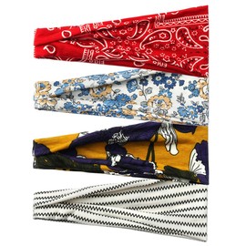 scicent Women's Sports Headbands, Pack of 4, Wide Hair Band, Headband for Girls, Boho Knot, Elastic Running, Yoga Head Wrap, Hair Bands - 13214