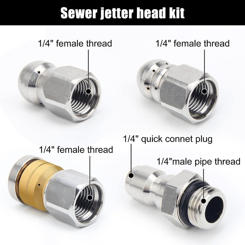 QOOWFEANIG 3Pack Sewer Jetter Nozzle for Pressure Washer, Drain Cleaning