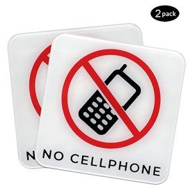dealzEpic - No Cellphone Sign | Self Adhesive Acrylic Sign - 3.95x3.95 inches | Pack of 2 pcs