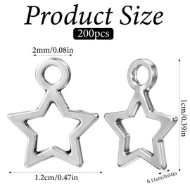 200 PCS Silver Star Charms Hollow Four-Pointed Star Charms Connector Pendant Charm Beads Y2k Charm for Jewelry Making Mini Metal Hollow Stars Pendant for Necklace Earring Bracelet Keychain DIY
