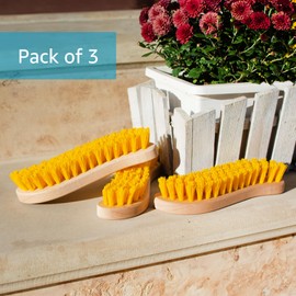Pack of 3 - Hard Bristle Scrub Brush - Stiff Brush for Cleaning, Heavy Duty Utility Hand Brush Set for Indoor and Outdoor, Nylon Scrubbing Brush