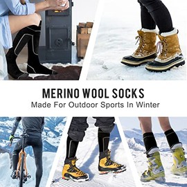 KEECOW Ski Socks Men's Merino Wool Thermal Socks, 2 Pairs Winter Socks for Men & Women, Snowboarding, Skiing, Outdoor Sports, black