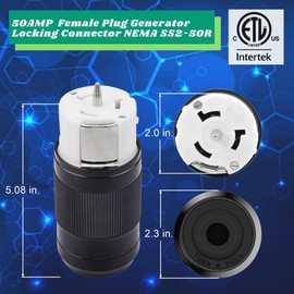 Sintron Generator Connector 50 Amp NEMA SS2-50R, USA/Canada Marine Shore 4-Pin Straight Blade Connector, 3 Pole 4 Wire Grounding 125V/250V, ETL Listed, Twist Locking Connector 50A CS6364 12500 Watts