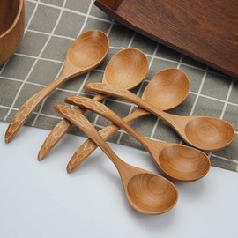 Wooden Spoons, Tablespoons, Soup Spoons, Set of 6 Japanese Style Natural Spoons, Wooden Kitchen Appliance, Coffee, Tea, Honey, Kitchen Accessories, Service Spoon for Home, Kitchen, Party, Restaurant
