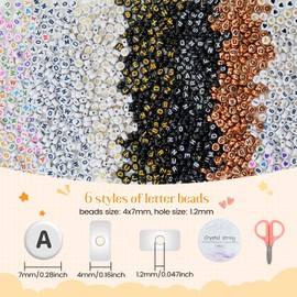 FZIIVQO 1400pcs Letter Beads Kit, 6 Colors 4x7mm Alphabet Beads, Number Beads Heart Beads for Bracelets Making Friendship Bracelet Kit