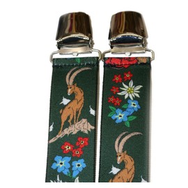 ST-003 Braces Capricorn Edelweiss Gentian Eagle Mortar Hunter, Hiker, Alpinist Austria, 35 mm Wide in H-Shape with 4 Extra Strong Clips / Stone Marmot Green, Green