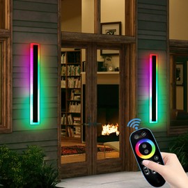 Daoseolo 2 Pack 31.4inch Modern Outdoor Wall Lights, RGB Dimmable LED Wall Sconce Light with Remote Control, 10 Colors, 5 Modes, IP65 Waterproof Exterior Light Fixture for Porch, Patio, Garage