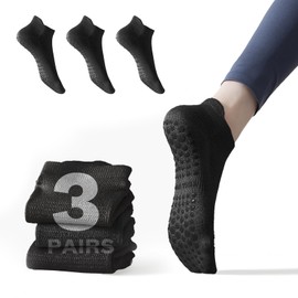 QQDDOSS 3 Pairs Grip Pilates Socks for Women - Non slip Yoga Socks for Ballet Barre Running Workout Athletic Hospital
