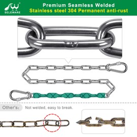 SELEWARE 2 Pcs 85" Heavy Duty Swing Chains, 1000LB Capacity Stainless Steel Hanging Chains with 4 Carabiners, Swing Extension Chain Hanging Kit for Playground Swings, Hammock Chairs & Punching Bags
