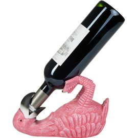 BRUBAKER Wine Bottle Holder Thirsty Flamingo - Polyresin Bottle Decoration - Pink Bird Decorative Figurine Hand Painted Bar Wine Accessory - Funny Wine Gift