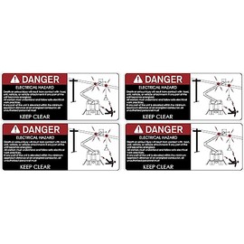 (4) Bucket Boom Truck Danger Warning Electrical Hazard Keep Clear Bucket Truck & Crane Truck Safety Decal Stickers