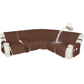 Arfntevss Recliner Sectional Couch Covers 1OO% Waterproof L Shape Sofa Cover for Reclining L Shaped Sectional Slipcover Dog Washable Corner Non Slip Protector (5 Seater with 1 Console, Coffee)