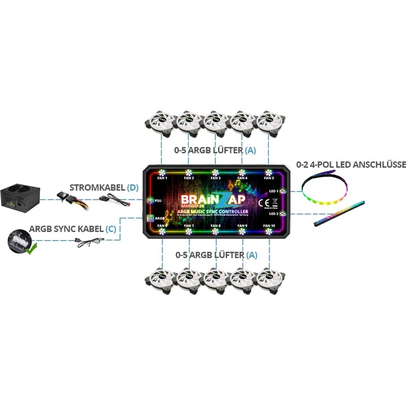 1-10x BRAINZAP 120 mm LED A-RGB/RGB Silent Case Fan Set