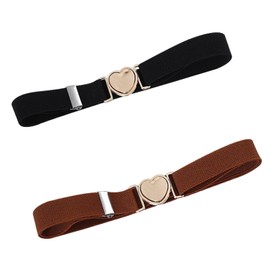 YMCLUB 2 Pack Belt With Heart-Shaped Metal Buckle, Elastic Stretch Dress Belts for Jeans & Pants (Black & Brown)