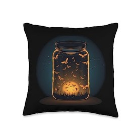 Nice Fireflies in a Jar Funny Flying Glowing Insects in Jar for Summery Fireflies Throw Pillow, 16x16, Multicolor