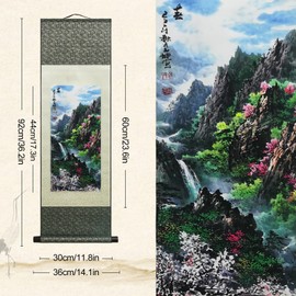 AtfArt Asian Wall Decor Beautiful Silk Scroll Painting Four Seasons Landscape Painting Summer Autumn Winter-Spring Oriental Decor Chinese Art Wall Scroll Hanging Painting Scroll 39 x 12in (F2(Summer))