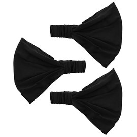 Conjunto de 3 bandas anchas de algodón sólido Boho Yoga estilo suave bandas para el pelo - Negro