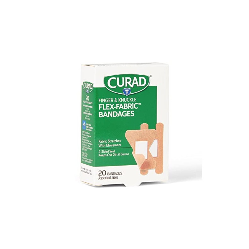 CURAD Flex-Fabric Finger and Knuckle Bandages, Assorted Sizes, 20 Count