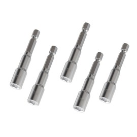 Skweawert 5pcs 1/4" Hexagonal Shank Socket 7mm Magnetic Power Nut Driver Metric 65mm Length Driver Drill Bit Set