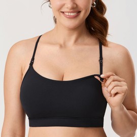 MOMANDA Women's Nursing Bras Support Nursing Sports Bra Y Back Racerback Breastfeeding Maternity Padded Workout Yoga Black Small