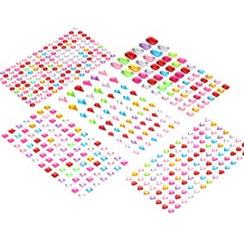 uxcell 493 Pcs Gems Stickers for Crafts, 1 Set Self-Adhesive Gems Bling Mixed Shape Rhinestone Stickers, Crystal Crafts Jewelry Stickers for Party Table Decorations, Multicolor