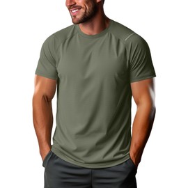 Mens Workout Shirts Quick Dry Short Sleeve Athletic Tee Moisture Wicking Top for Running Gym Fitness Training(Military Green,Medium)