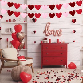 ricluck 4Pcs Valentine's Day Felt Heart Garland, Valentines Day Felt Heart Banner Decorations Wedding Anniversary Party Supplies, NO DIY