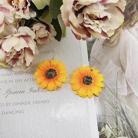 Sunflower Earrings for Women 3D Sunflower Daisy Flower Drop Dangle Earrings Bohemian Sunflower Earrings Jewelry for Girls (Yellow, One size)