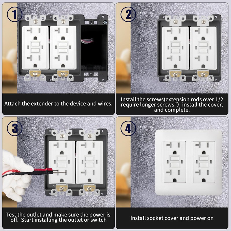 XGGYA 1/2” Double Gang Receptacle Outlet Box Extender,Gray Electrical Box