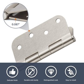 SORGMACH Door Hinges Satin Nickel 4 Inch Interior Hinges 5/8" Radius Corners Brushed Nickel Door Hinges - 12 Pack