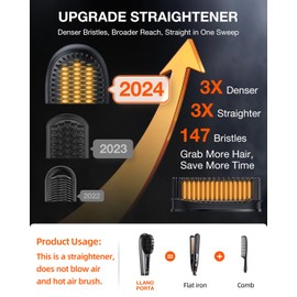 llano Portable Cordless Hair Straightener Brush, [2024 Upgraded] 6400 mAh USB Rechargeable, Lightweight Mini Portable Hair Straightening Comb for Travel/Home/Outdoor