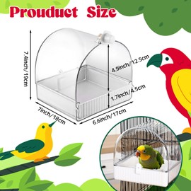 Honeydak 3 Pieces Clear Bird Bath for Cage Parakeet Bird Cage Accessories Hanging Bath Box Parrot Bathing Tub with Clear View for Cockatiel Conure Canary Budgies Parrots (Clear)