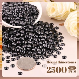 2500PCS 5mm Resin Rhinestones in Bulk (Black), Bedazzling Flatback Crystals for Crafts DIY Nail Decoration, Gems Charms for Tumbler Shoes Clothing Fabric with Pickup Pen and Tweezers