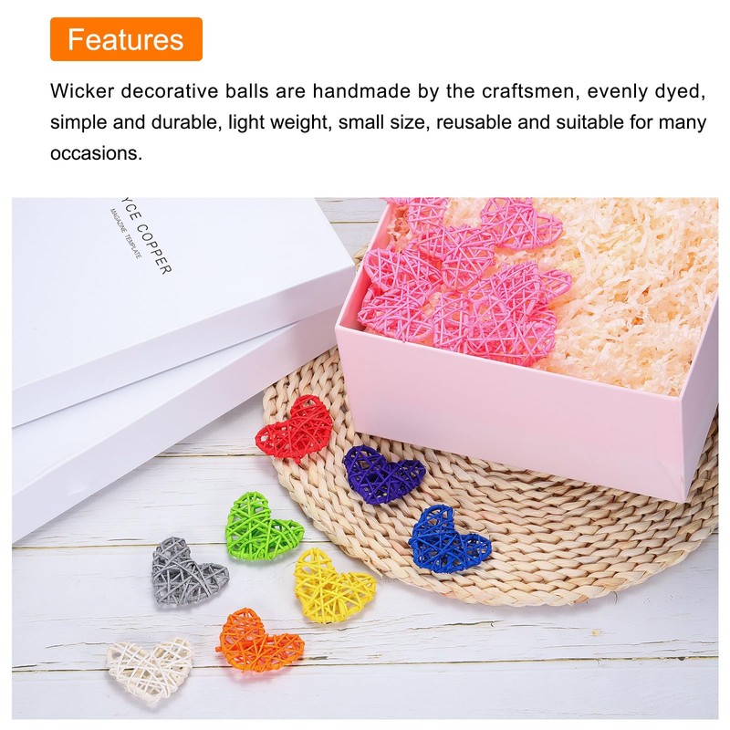 MECCANIXITY 8Pcs Heart Shaped Rattan Ball Vase Filler Natural Rattan