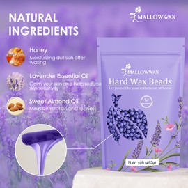 Mallowwax Mallowwax Hard Wax Beads, Wax Beans for Hair Removal, Natural Lavender, Stripless, Coarse Body Hair Specific - Ideal for Bikini, Brazilian, Legs, Underarms, Chest, 16 Ounce