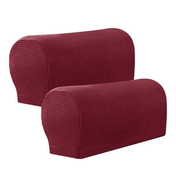 Jiakalamo Lot de 2 protections de meubles imperméables pour accoudoir de canapé - Tissu extensible et doux - Décoration d'intérieur (bordeaux)